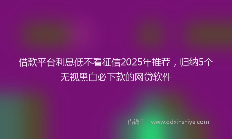 借款平台利息低不看征信2025年推荐，归纳5个无视黑白必下款的网贷软件
