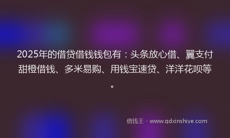2025年的借贷借钱钱包有：头条放心借、翼支付甜橙借钱、多米易购、用钱宝速贷、洋洋花呗等。