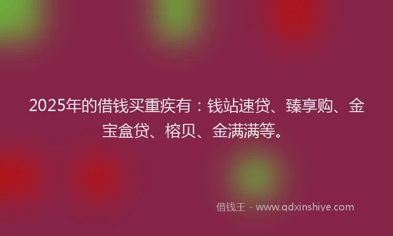 2025年的借钱买重疾有：钱站速贷、臻享购、金宝盒贷、榕贝、金满满等。