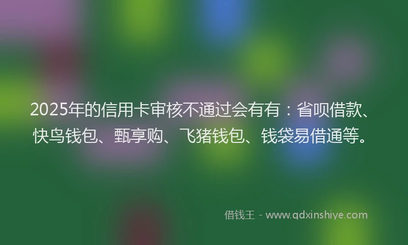 2025年的信用卡审核不通过会有有：省呗借款、快鸟钱包、甄享购、飞猪钱包、钱袋易借通等。