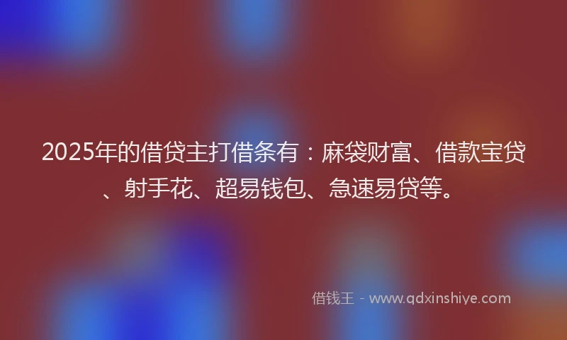 2025年的借贷主打借条有：麻袋财富、借款宝贷、射手花、超易钱包、急速易贷等。