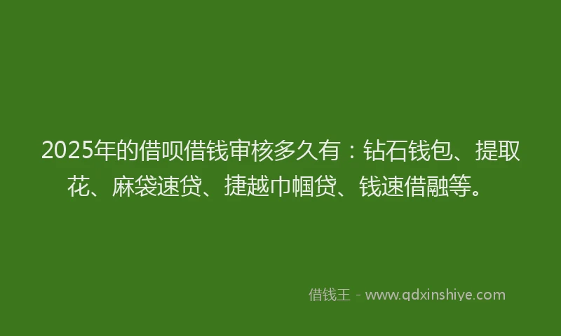 2025年的借呗借钱审核多久有：钻石钱包、提取花、麻袋速贷、捷越巾帼贷、钱速借融等。