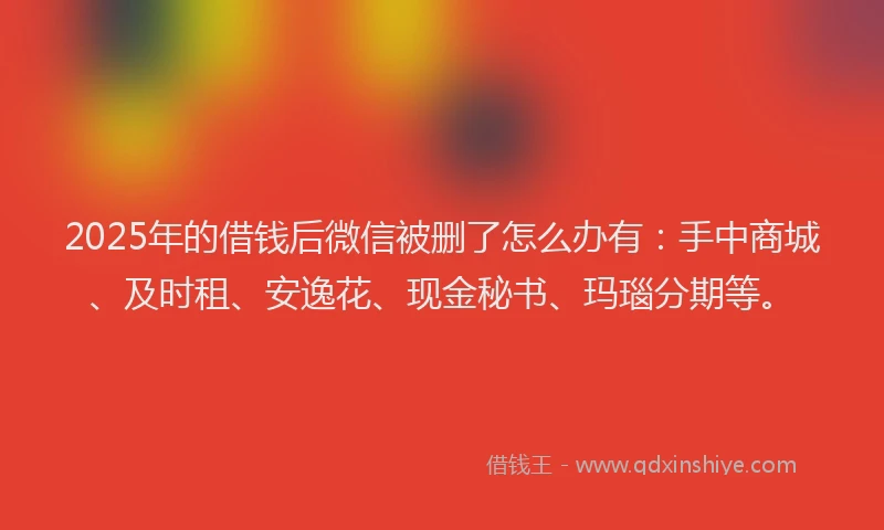 2025年的借钱后微信被删了怎么办有:手中商城、及时租、安逸花、现金秘书、玛瑙分期等。