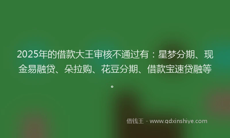 2025年的借款大王审核不通过有：星梦分期、现金易融贷、朵拉购、花豆分期、借款宝速贷融等。