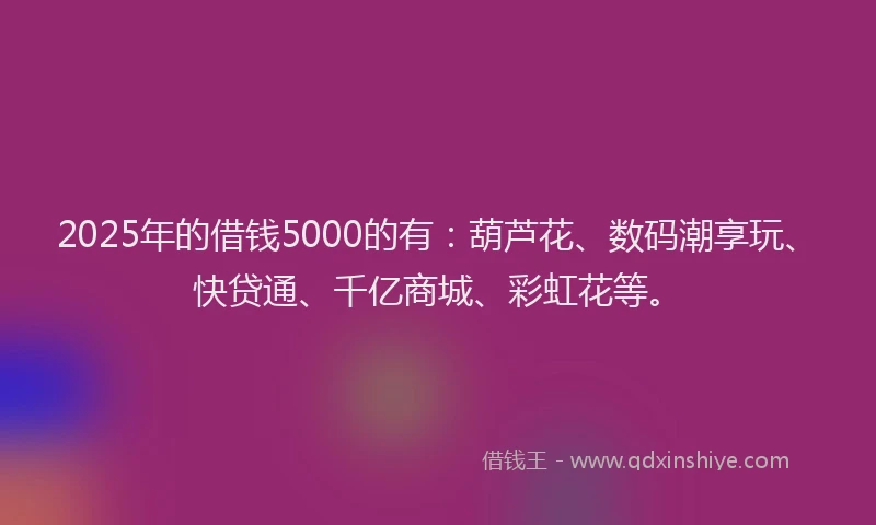 2025年的借钱5000的有：葫芦花、数码潮享玩、快贷通、千亿商城、彩虹花等。