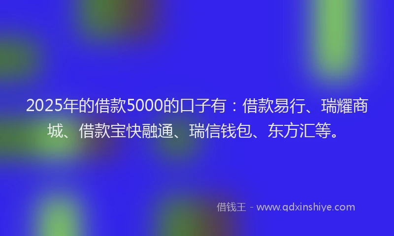 2025年的借款5000的口子有：借款易行、瑞耀商城、借款宝快融通、瑞信钱包、东方汇等。