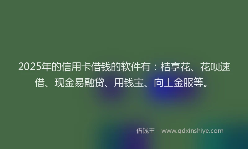 2025年的信用卡借钱的软件有：桔享花、花呗速借、现金易融贷、用钱宝、向上金服等。