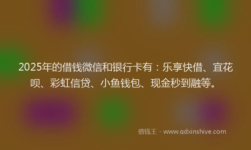 2025年的借钱微信和银行卡有：乐享快借、宜花呗、彩虹信贷、小鱼钱包、现金秒到融等。