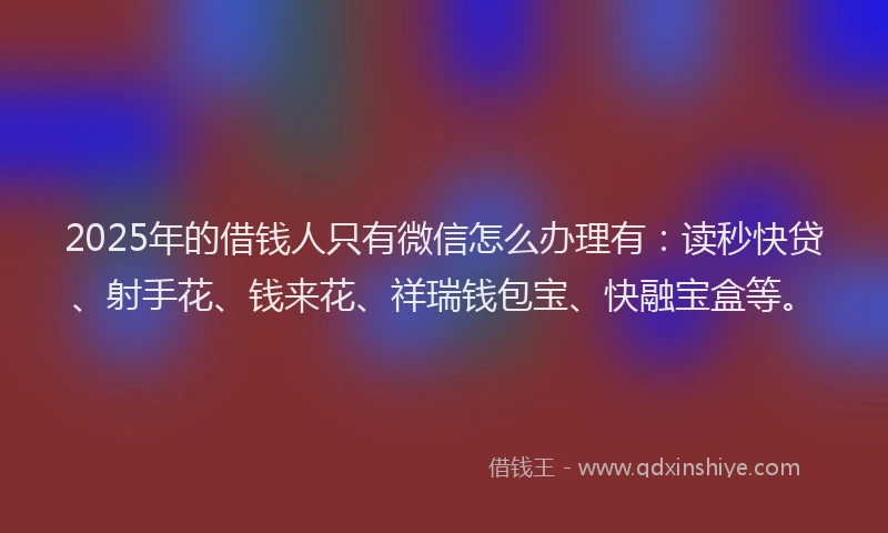 2025年的借钱人只有微信怎么办理有：读秒快贷、射手花、钱来花、祥瑞钱包宝、快融宝盒等。