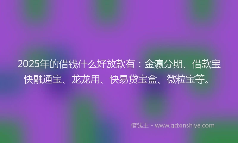 2025年的借钱什么好放款有:金瀛分期、借款宝快融通宝、龙龙用、快易贷宝盒、微粒宝等。
