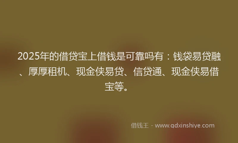 2025年的借贷宝上借钱是可靠吗有：钱袋易贷融、厚厚租机、现金侠易贷、信贷通、现金侠易借宝等。