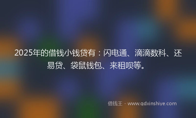 2025年的借钱小钱贷有：闪电通、滴滴数科、还易贷、袋鼠钱包、来租呗等。