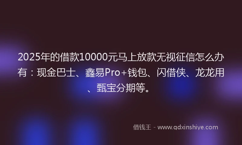2025年的借款10000元马上放款无视征信怎么办有:现金巴士、鑫易Pro+钱包、闪借侠、龙龙用、甄宝分期等。