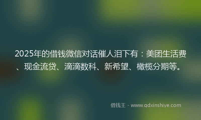 2025年的借钱微信对话催人泪下有：美团生活费、现金流贷、滴滴数科、新希望、橄榄分期等。