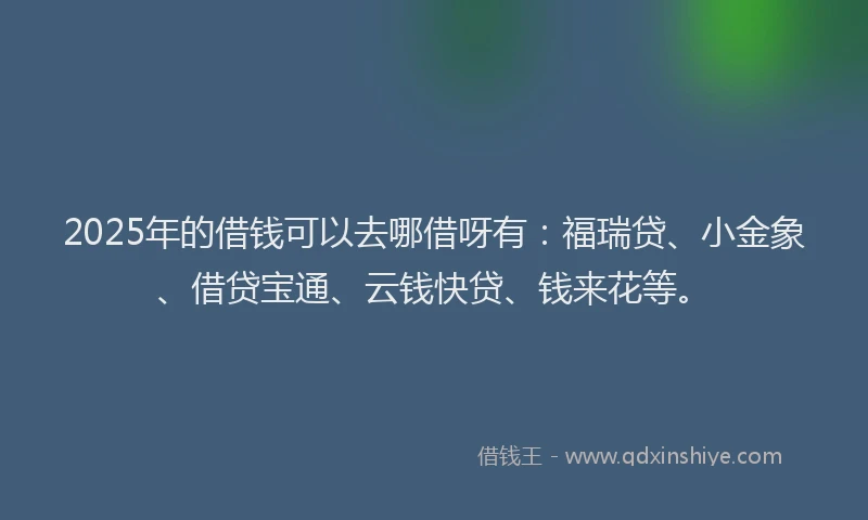2025年的借钱可以去哪借呀有：福瑞贷、小金象、借贷宝通、云钱快贷、钱来花等。