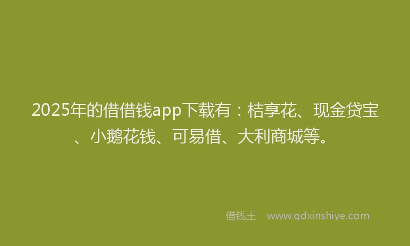 2025年的借借钱app下载有：桔享花、现金贷宝、小鹅花钱、可易借、大利商城等。