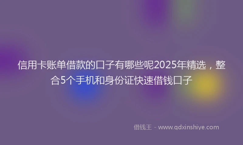 信用卡账单借款的口子有哪些呢2025年精选,整合5个手机和身份证快速借钱口子