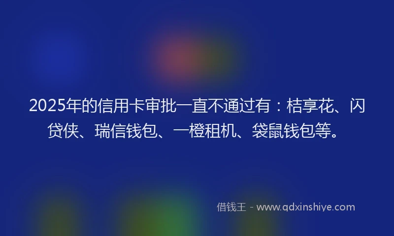 2025年的信用卡审批一直不通过有：桔享花、闪贷侠、瑞信钱包、一橙租机、袋鼠钱包等。