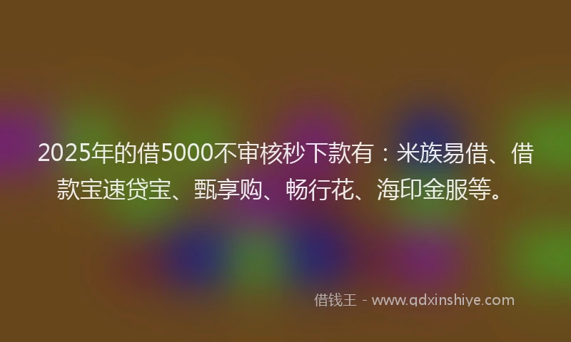 2025年的借5000不审核秒下款有：米族易借、借款宝速贷宝、甄享购、畅行花、海印金服等。