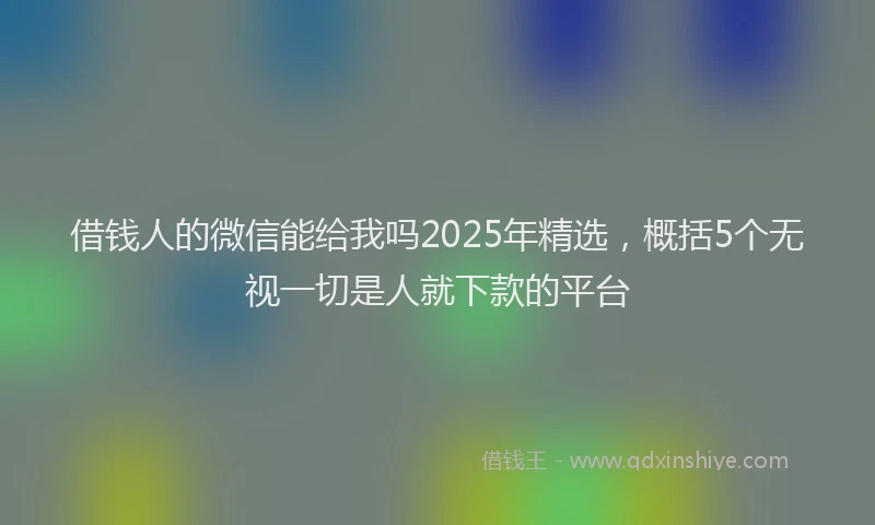 借钱人的微信能给我吗2025年精选，概括5个无视一切是人就下款的平台