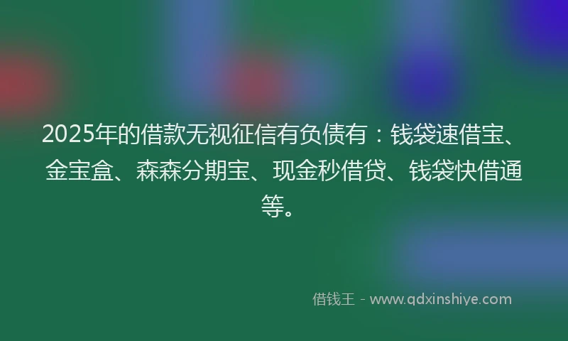 2025年的借款无视征信有负债有：钱袋速借宝、金宝盒、森森分期宝、现金秒借贷、钱袋快借通等。