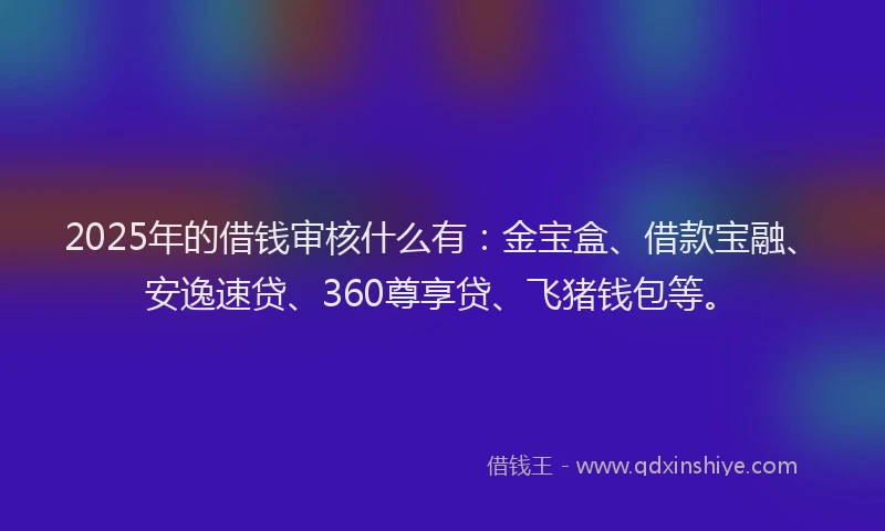2025年的借钱审核什么有：金宝盒、借款宝融、安逸速贷、360尊享贷、飞猪钱包等。