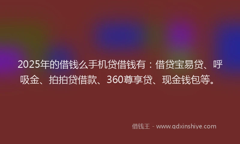2025年的借钱么手机贷借钱有：借贷宝易贷、呼吸金、拍拍贷借款、360尊享贷、现金钱包等。