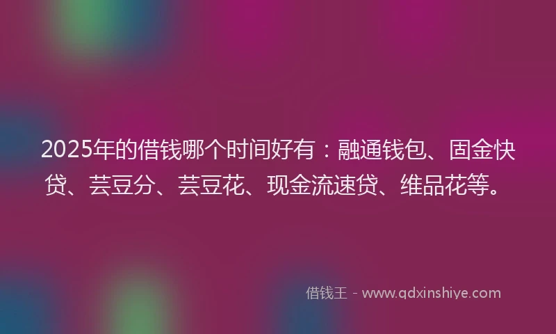 2025年的借钱哪个时间好有：融通钱包、固金快贷、芸豆分、芸豆花、现金流速贷、维品花等。