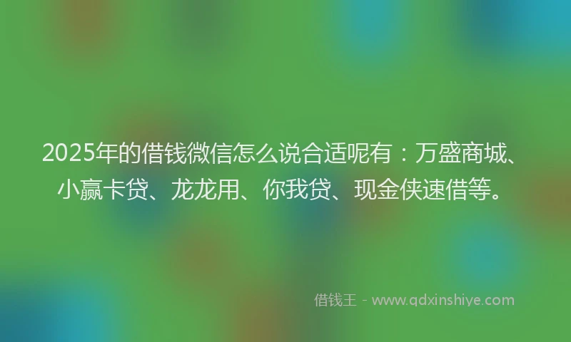 2025年的借钱微信怎么说合适呢有：万盛商城、小赢卡贷、龙龙用、你我贷、现金侠速借等。