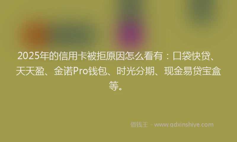 2025年的信用卡被拒原因怎么看有:口袋快贷、天天盈、金诺Pro钱包、时光分期、现金易贷宝盒等。