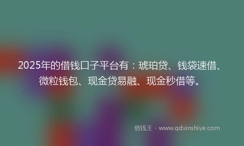 2025年的借钱口子平台有：琥珀贷、钱袋速借、微粒钱包、现金贷易融、现金秒借等。