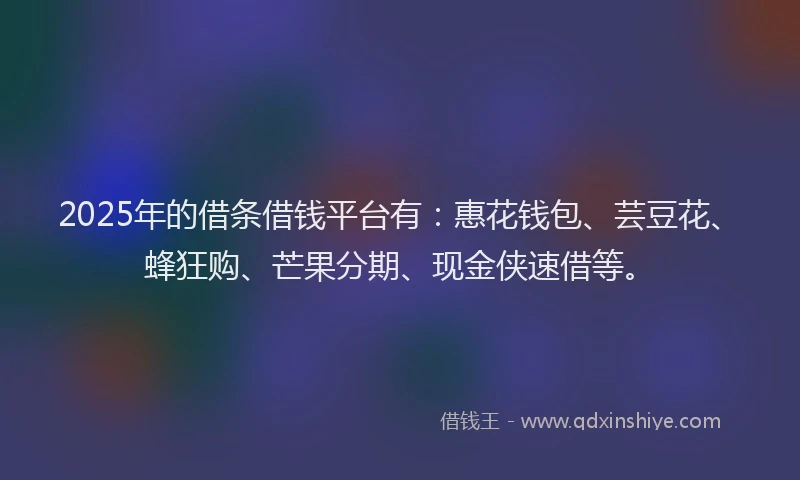 2025年的借条借钱平台有：惠花钱包、芸豆花、蜂狂购、芒果分期、现金侠速借等。