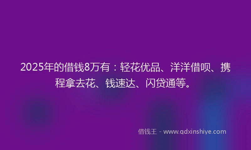 2025年的借钱8万有：轻花优品、洋洋借呗、携程拿去花、钱速达、闪贷通等。