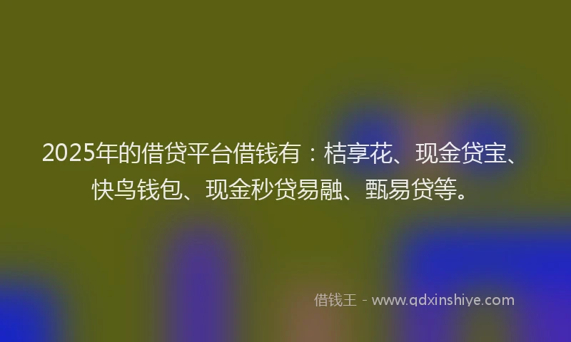2025年的借贷平台借钱有：桔享花、现金贷宝、快鸟钱包、现金秒贷易融、甄易贷等。