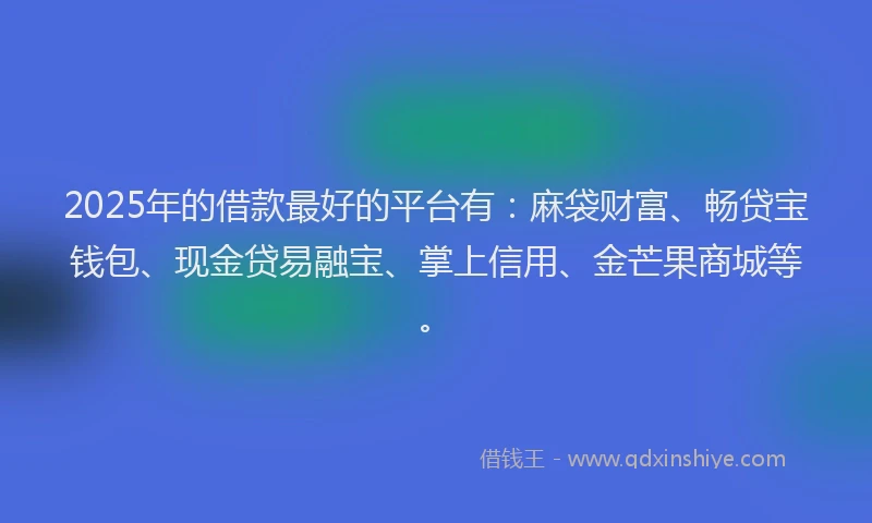 2025年的借款最好的平台有：麻袋财富、畅贷宝钱包、现金贷易融宝、掌上信用、金芒果商城等。