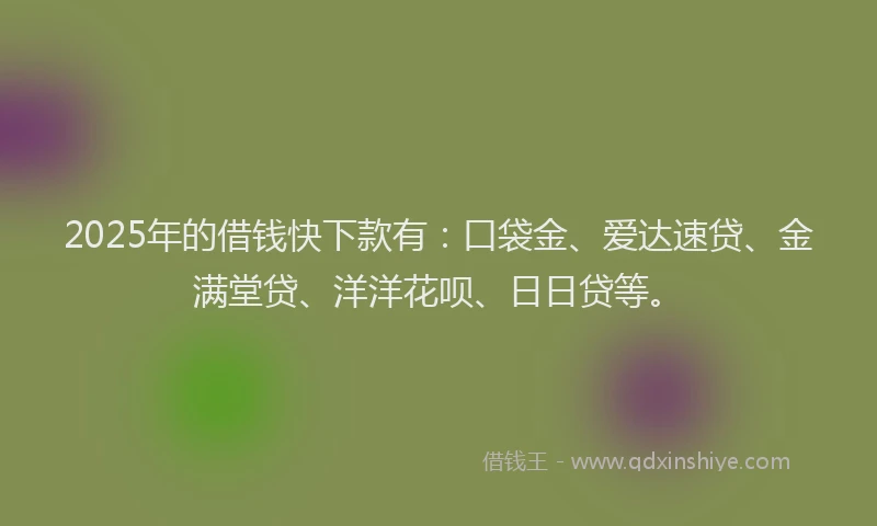 2025年的借钱快下款有：口袋金、爱达速贷、金满堂贷、洋洋花呗、日日贷等。