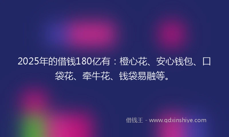 2025年的借钱180亿有：橙心花、安心钱包、口袋花、牵牛花、钱袋易融等。