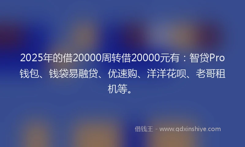 2025年的借20000周转借20000元有：智贷Pro钱包、钱袋易融贷、优速购、洋洋花呗、老哥租机等。