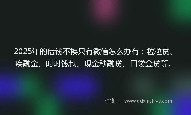 2025年的借钱不换只有微信怎么办有：粒粒贷、疾融金、时时钱包、现金秒融贷、口袋金贷等。