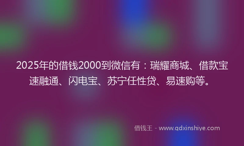 2025年的借钱2000到微信有：瑞耀商城、借款宝速融通、闪电宝、苏宁任性贷、易速购等。