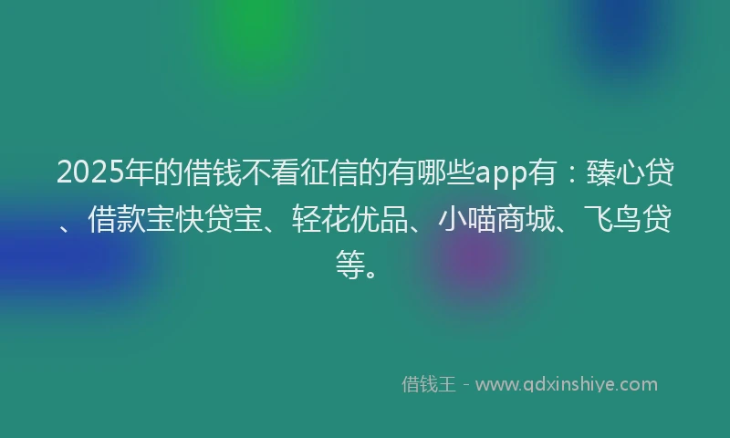 2025年的借钱不看征信的有哪些app有:臻心贷、借款宝快贷宝、轻花优品、小喵商城、飞鸟贷等。