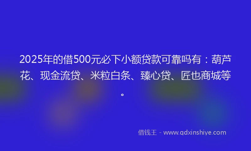 2025年的借500元必下小额贷款可靠吗有：葫芦花、现金流贷、米粒白条、臻心贷、匠也商城等。