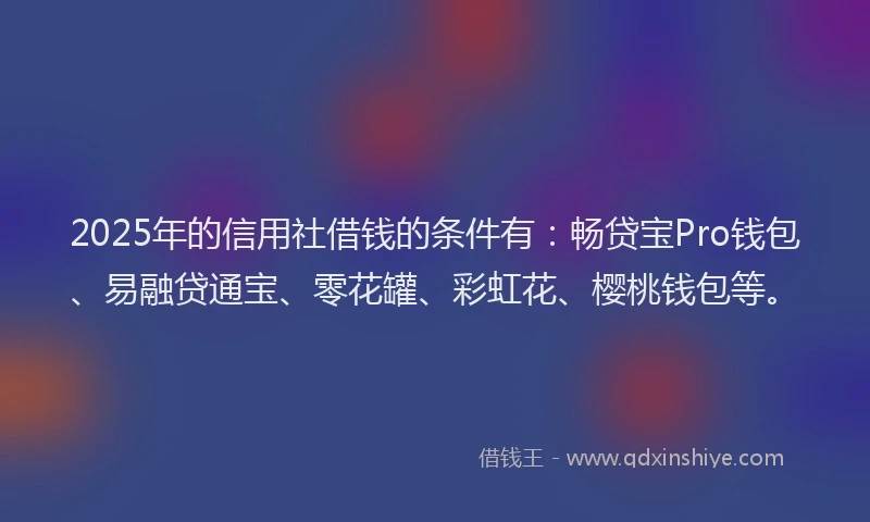 2025年的信用社借钱的条件有：畅贷宝Pro钱包、易融贷通宝、零花罐、彩虹花、樱桃钱包等。