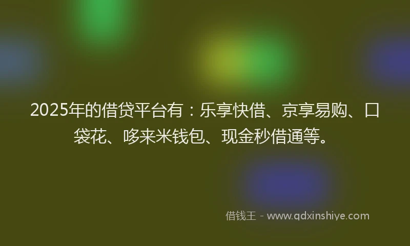 2025年的借贷平台有:乐享快借、京享易购、口袋花、哆来米钱包、现金秒借通等。