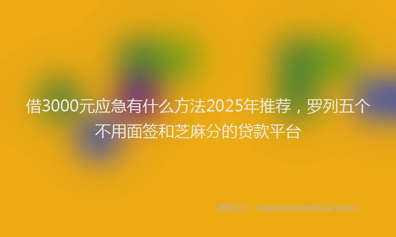 借3000元应急有什么方法2025年推荐，罗列五个不用面签和芝麻分的贷款平台