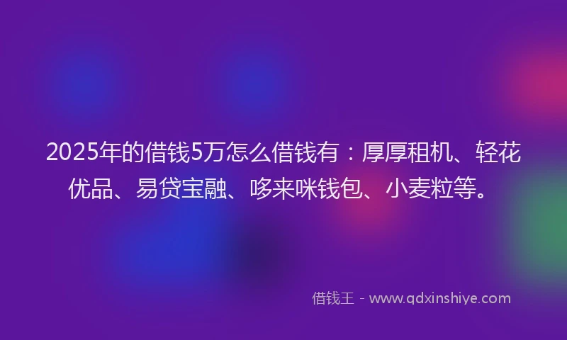 2025年的借钱5万怎么借钱有：厚厚租机、轻花优品、易贷宝融、哆来咪钱包、小麦粒等。