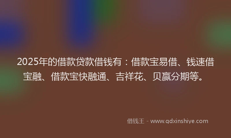 2025年的借款贷款借钱有：借款宝易借、钱速借宝融、借款宝快融通、吉祥花、贝赢分期等。