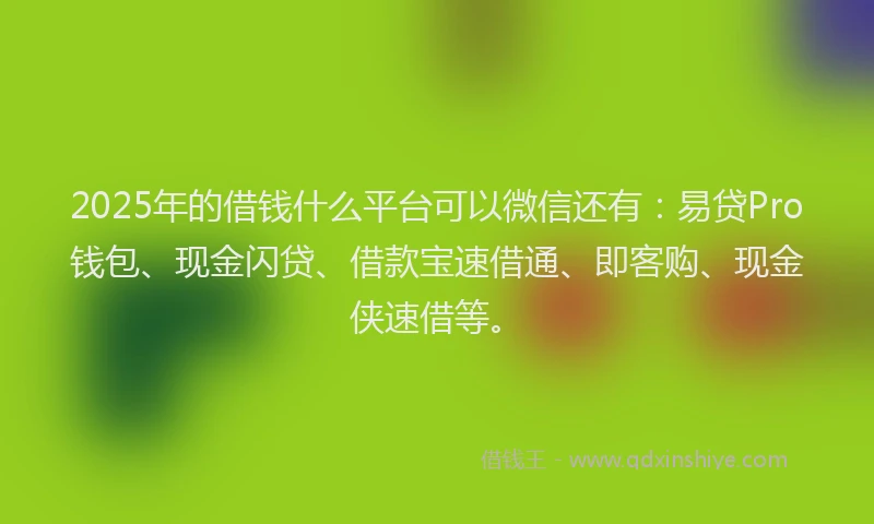 2025年的借钱什么平台可以微信还有：易贷Pro钱包、现金闪贷、借款宝速借通、即客购、现金侠速借等。