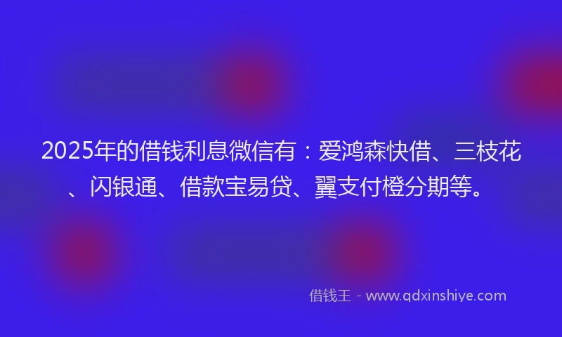 2025年的借钱利息微信有：爱鸿森快借、三枝花、闪银通、借款宝易贷、翼支付橙分期等。