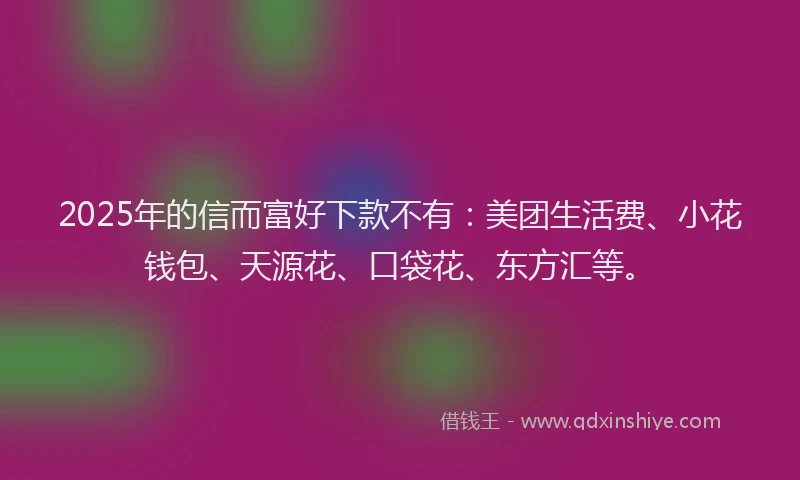 2025年的信而富好下款不有：美团生活费、小花钱包、天源花、口袋花、东方汇等。